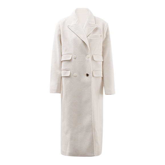 Korean Commuter Multi-Pocket Wool Coat – Double-Breasted Lapel, Loose-Fit Long J - Picture 1 of 4